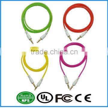 AUX Cable Gold Plated Fluorescent Multicolor Audio I/O Wire Stereo Panel Mount Cable for PC, Car Audio, Audio Equipment