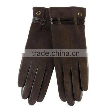 Suede and Sheepskin Combined Leather Glove With Leather Strip photo-3