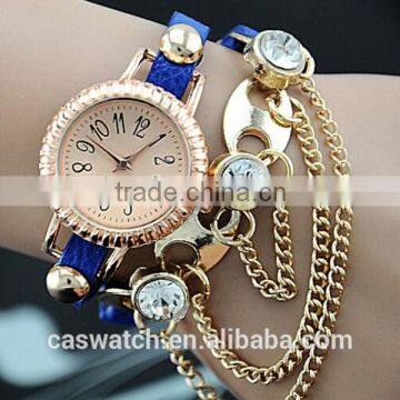 2015 Best selling Korea Blue Slim strap Ladies stone bracelet watch