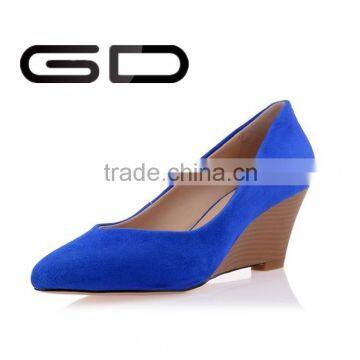 GD sheepskin uper good quality suede leather pump shoes women wedge platform heel dress shoes wood outsole