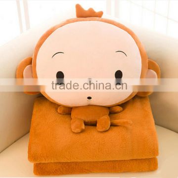 Plush Fleece Animal Monkey Shaped Toy Blanket Cushion Pillow