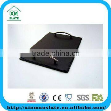 [factory direct] 40x25cm Natural Edge Oiled Rectangle Slate Tray With Metal Handle Item MTP-4025RD2AY-1