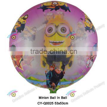 2016 new design innner foil balloons minion balloon ball in ball