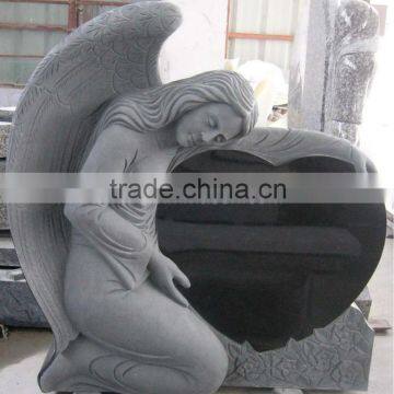 Black granite angel headstone