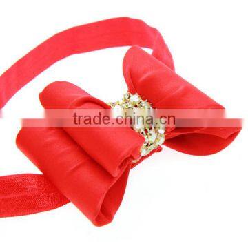 Cute Silk Bow Headbands,Pearl Rhinestone Center Bow Headband for Babies photo-2