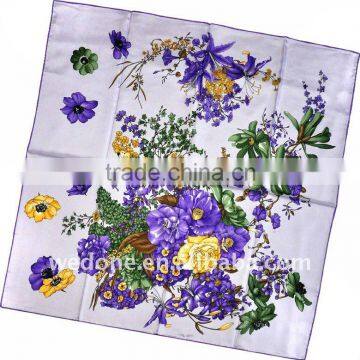 Chrysanthemum Printed Silk Twill Scarf Purple/Green