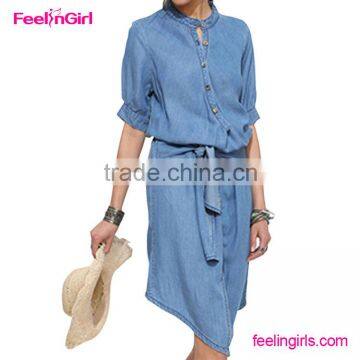 Drop ship long sleeve ladies womens denim dress                        
                                                Quality Choice