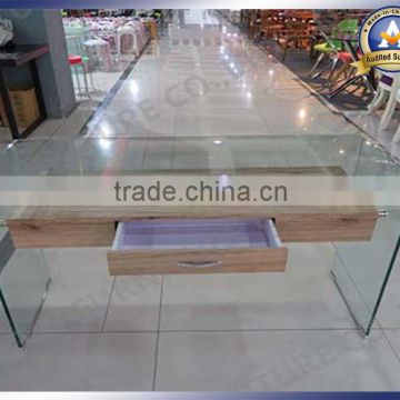 High Quality CT-173 Bent tempered glass square Corner coffee table with single metal base