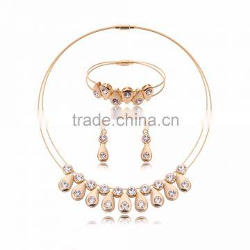 Wholesale New Design Fashion Steel Necklaces Women Luxury Statement Diamond Jewelry Suit SKJT0535