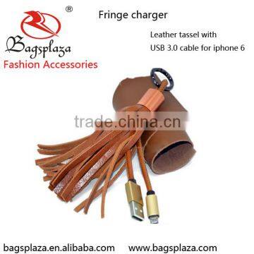 Alibaba China New Design 100% Leather Fringe Data Cable For Phone