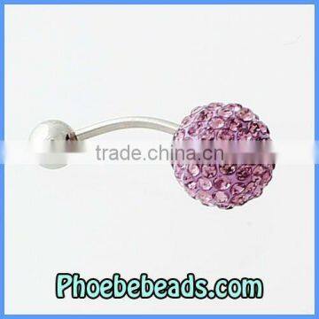 Wholesale Body Navel Belly Jewelry Piercing Button Rings Glittering Lavender Crystal Bead Stainless Steel Bar BBR-A006