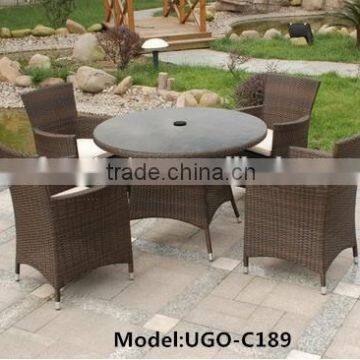 UGO Wicker Furniture Outdoor Table with Chairs to Passing Rattan with Umbrella Hole