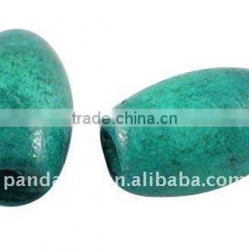 Handmade Wood Beads, Dyed, Rice, Cyan, about 6x10mm, hole: 3mm(WOOD-TB018-13)