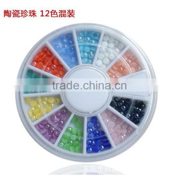 12 colors ceramic pearl wheel nail decoration for the toe nails