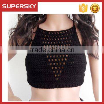 C627 Hot sale black sexy ladies crochet bra pattern women knit beach bustier