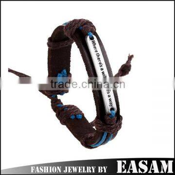 EU new design leather cuff bracelet with engraved metal plate