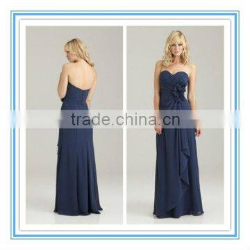 Floor-Length Sweetheart Neckline Ruched Chiffon Navy Blue Plus Size Bridesmaid Dresses( BDAL-4020)