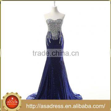 RASA-51 Luxury Crystal Sweetheart Formal Evening Party Gown Sleeveless Full Length Sequins Low Back Navy Blue Mermaid Prom Dress                        
                                                Quality Choice