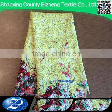 yellow digital print silk fabric for fashion garment