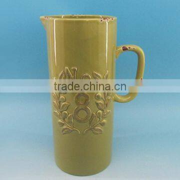 2016 Hot Selling Embossed Ceramic Milk Pitcher,ceramic Emboss Water Pitcher