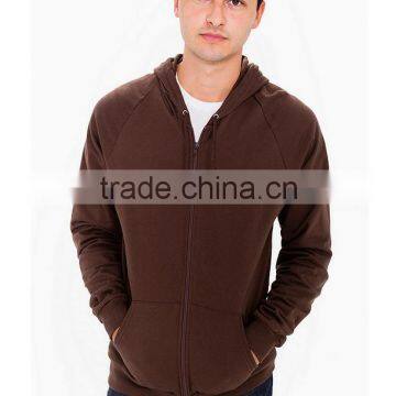 Custom plain colored zip up brown hoodies street wear workout hoody for men