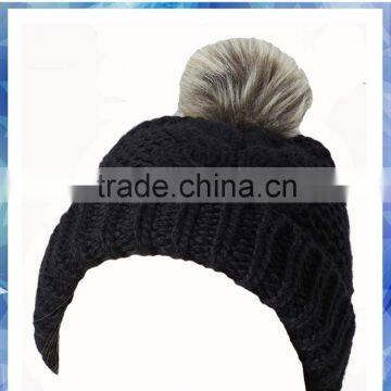 Black Chunky Cable Knit Hat/custom Pom Pom Beanies/fur Pom Pom Beanie photo-4
