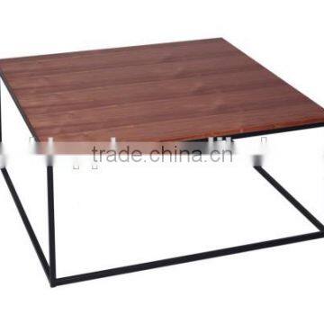 Square Wooden Coffee Table, Modern Steel Low Table With Wooden Top, Side Table for Home Use