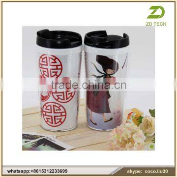 Cheap Promotional Flower Paper Insert Coffee Mug with double wall tumbler plastic ZDS2018                        
                                                Quality Choice