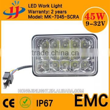 Hot Sale led work light 45W flush mount jeep headlight 7inch 12v square headlamp