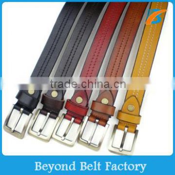 Beyond Women's 1inch Wide Genuine Leather Dress Belt with Two Row Stitch in Stock