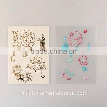 Custom Fashionable Rhinestone Sticker Metallic Tattoo Diamond Gold Temporary Tattoo Stickers photo-6