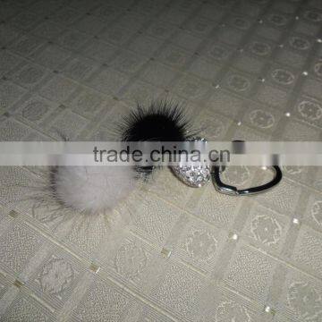 Lovely Fluffy Real Mink Fur Ball with Key chain for Fashion Car Keys