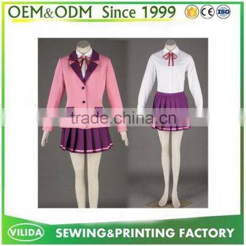 OEM Korean Uniform Winter High School Girl's Pink Blazer & Pleated Skirt Uniform