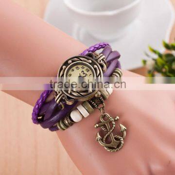 New Hot Sale Original High Quality Women Genuine Leather Vintage Watches Bracelet Wristwatches Anchor Pendant