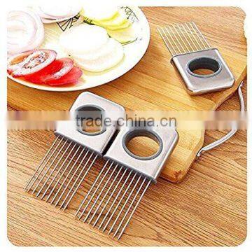 Onion Holder Vegetable Potato Cutter Slicer Gadget Stainless Steel Fork Slicing Odor Remover Kitchen Tool (Stainless Steel) photo-2