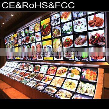 Innovative restaurant illuminated led menu cover/fast food menu board/acrylic led menu holder