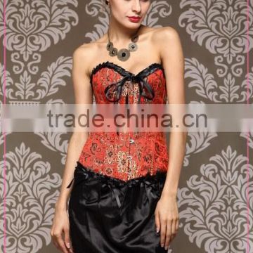 Sexy brocade fabric corset srapless for mature women