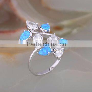 2015 fashion brass Blue Opal rings hawaiian opal ring with zircon and Opal