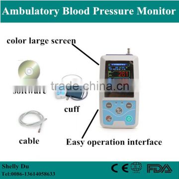 2016 Brand New 24 Hours Color Big LCD Ambulatory Blood Pressure Holter Monitor System English/ Spanish RM-ABPM2-Shelly