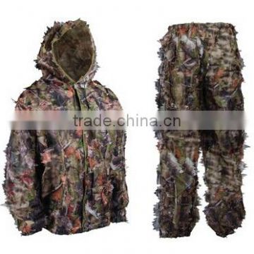 Mesh Camouflage Ghillie Leafy Hunting Camo Suit Jacket Pants Brown