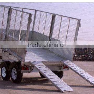 fully hot deep galvanized 1 ton tipping trailer ,dump wagon, tandem axles with battary oil tank and wire mesh fence