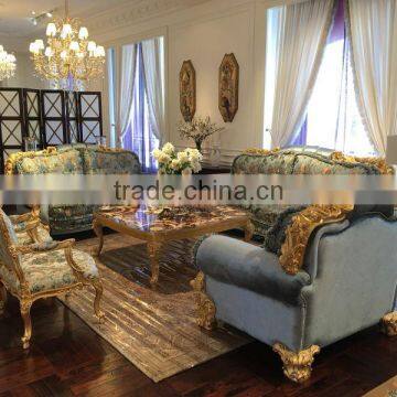 European Comfortable Grey Blue Living Room Sofa Set, Exquisite Hand Carved Couch Set