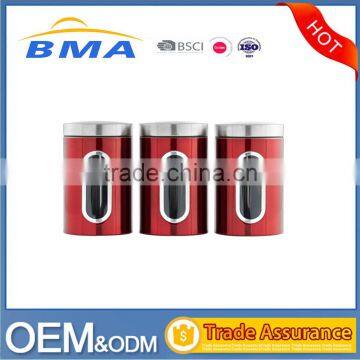 Red Stainless Steel Kitchen Storage Canister Set