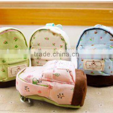 Cy276 Fresh Floral Style Super Mini Schoolbag Shape Coin Purse Canvas Wallet Women Handbag Creative Coin Pouch Gift photo-2