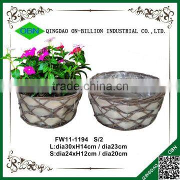 Cheap russtic round wicker flower pot with plastic liner