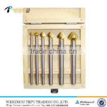 6pcs DIN335C HSS 3 fluter countersinks set Titanium coated long type