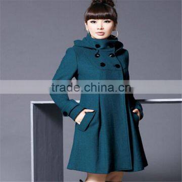 New 2015 Autumn and Winter Outwear Women Double-Breasted Medium-Long Elegant Slim Hooded Wool Coat