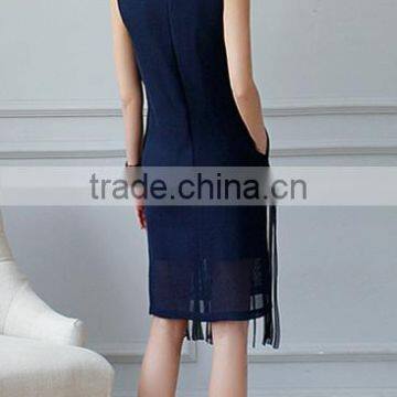 Fashion Clothing OEM Star Detailing Sleeveless Midi Women Tassels Dress photo-4