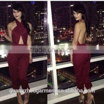 jumpsuit hot cheap strapless naked back crossed front long maxi ladies jumpsuit of evening daily wear oem manufacture in china