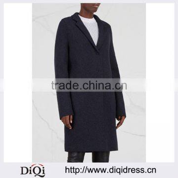 Wholesale Ladies Apparel Navy Side Slip Pockets Long Sleeve Wool Felt Coat(DQE0375C)